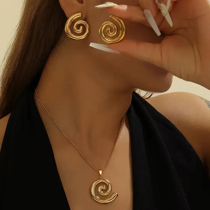 CARLIDANA luxe plaqué or 18 carats femmes bijoux de mode colliers en acier inoxydable spirale boucles d'oreilles pendentif collier