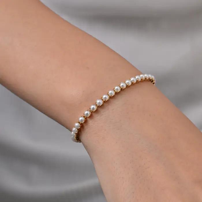 Bracelet de tennis en acier inoxydable à maillons géométriques et cubic zirconia pour femme