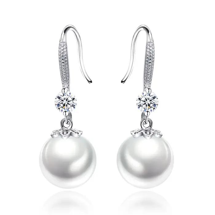 Andara-Boucles d'oreilles en argent regardé 925 avec perle pour femme