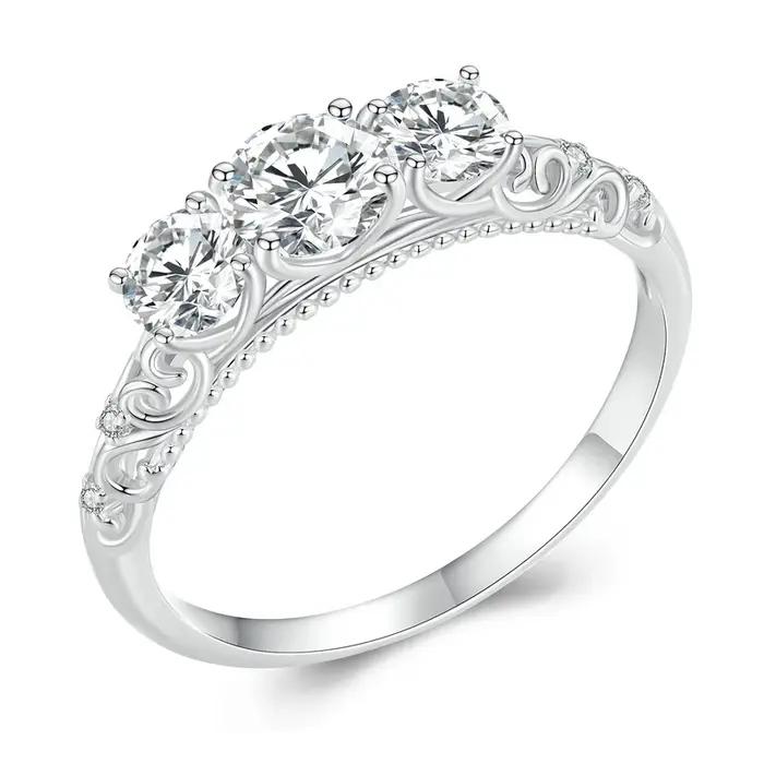 BAMOER 1.1CTTW Bague ronde Moissanite pour femme, bague de fiançailles en argent sterling 925 plaqué or blanc couleur D VVS1 Lab Diamond