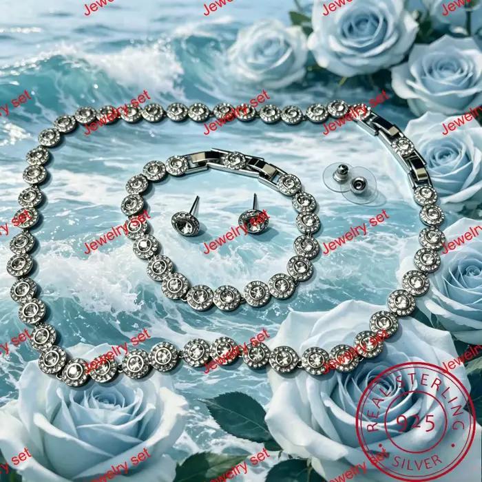 Nouveauté 2026 : Parure de bijoux assortie (bracelet, boucles d'oreilles, collier) - Collier, boucles d'oreilles et bracelet en cristal cœur marin haut de gamme, idéal pour les soirées