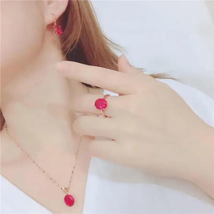 Boucles d oreilles en plaqué or rose 14k avec zirconium rouge pour femmes occasions spéciales élégantes et glamour