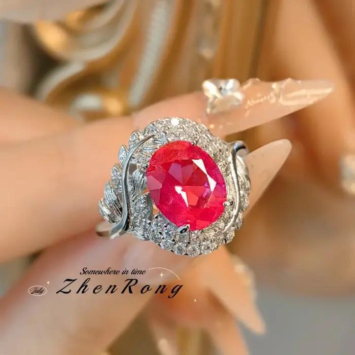 Bague en corindon rouge tendance pour femme - Diamant simulé