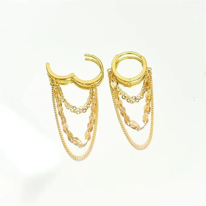 Boucles d'oreilles à pampilles en argent Sterling 925 véritable plaqué or 18 carats pour femmes