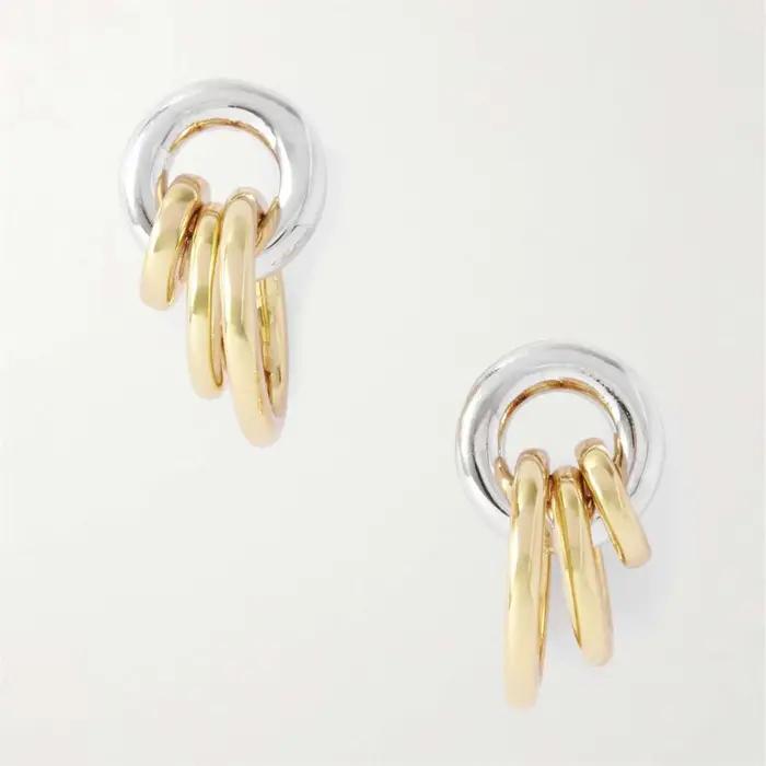 Boucles d'oreilles triple anneau dorées avec matériau en acier inoxydable plaqué avec rétention de couleur 18 carats