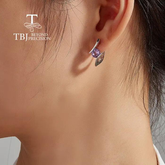 Boucles d'oreilles en argent sterling 925 avec améthyste ronde de 6 mm