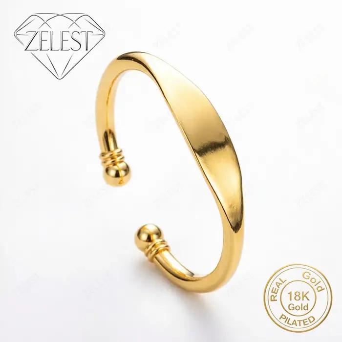 Bracelet ouvert exquis en argent sterling 925 plaqué or 18 carats