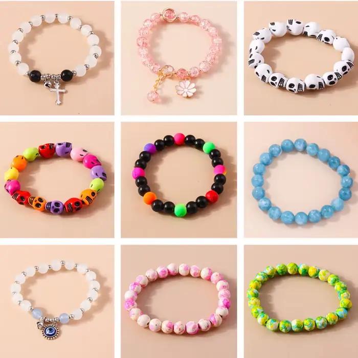 Bracelet de perles fait à la main pour femmes, bracelets et bracelets élastiques, perles colorées, fête de filles, décoration de bijoux de vacances, mode