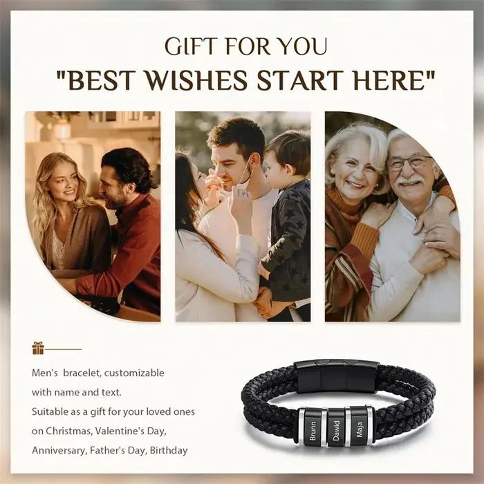 Bracelet personnalisé en cuir avec noms de famille pour hommes, cadeau de mariage, anniversaire, bijou à la mode avec aimant pour tracker l'humeur