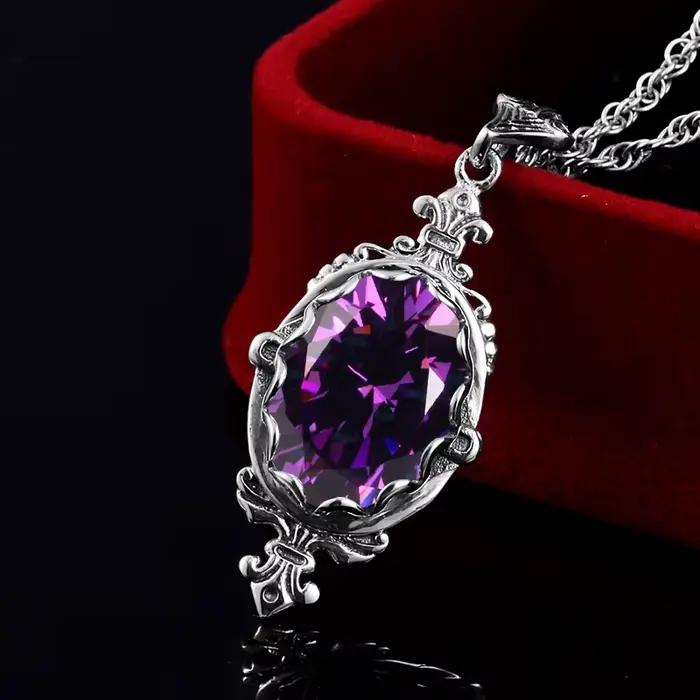 Collier Pendentif Classique pour Femmes en Argent 925 Serti d'Améthyste Cadeau de Fête d'Anniversaire Bijoux Vintage de Luxe de Qualité