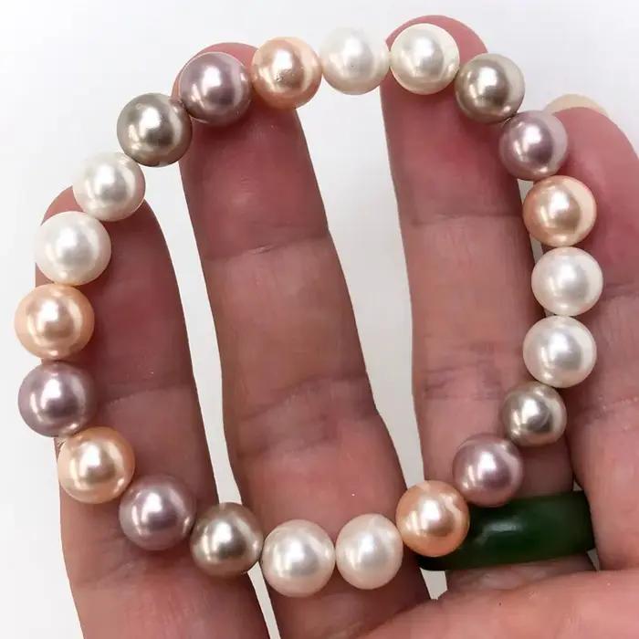 Bracelet de perles en coquillage tricolore, imitation de perles galvanisées, breloque élastique, bijoux pour femmes, cadeau d'anniversaire de mariage