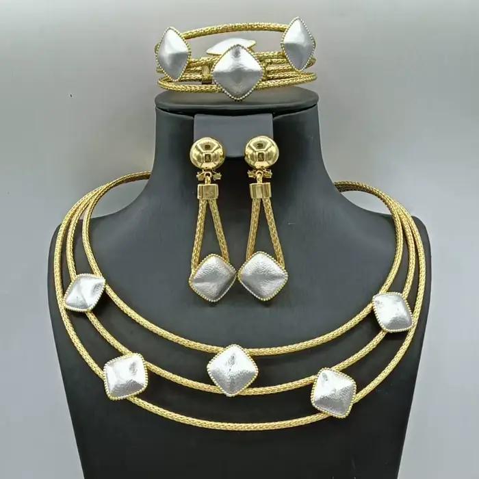 Ensemble de bijoux plaqué or 18 carats pour femmes, collier africain, pendentif, boucles d'oreilles, bracelet, bague, luxe, mode, fête, mariage, cadeaux