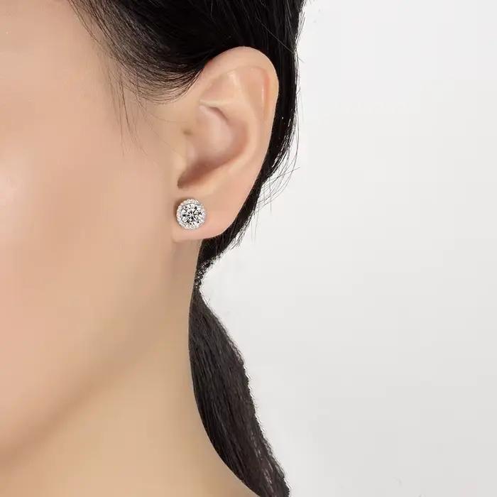Boucles d'Oreilles en Moissanite VVS D Color en Argent Massif Plaqué Or Blanc 18K pour Femme Occasions Spéciales Élégantes Éthiques