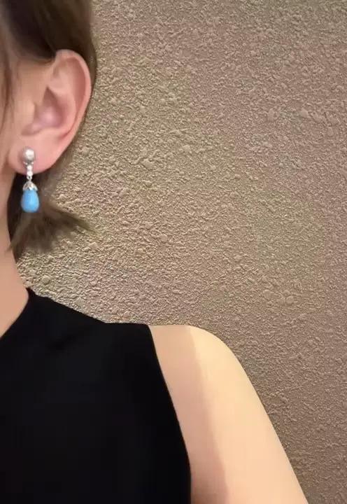 Boucles d'oreilles en argent sterling 925 et turquoise naturelle, perle akoya, art deco, bijoux vintage à offrir pour femme occasions spéciales