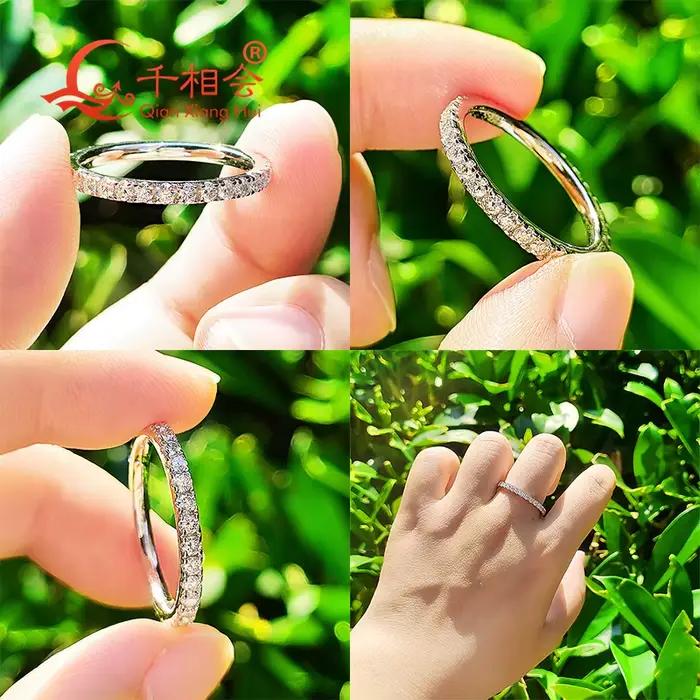 Bague de mariage en argent sterling 925 avec moissanite blanche ronde solide de 2 mm et 3 mm