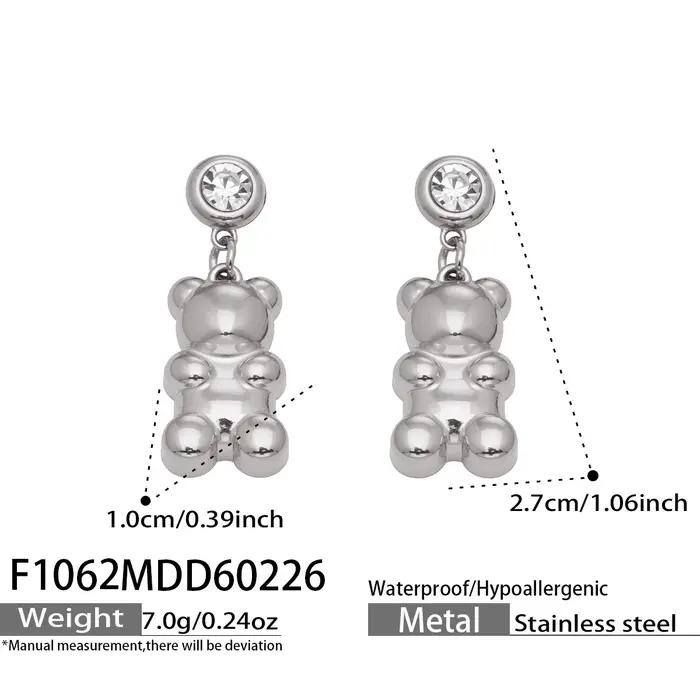 Boucles d'oreilles pendantes en forme d'ours pour femmes, en acier inoxydable, plaqué or 18 carats a