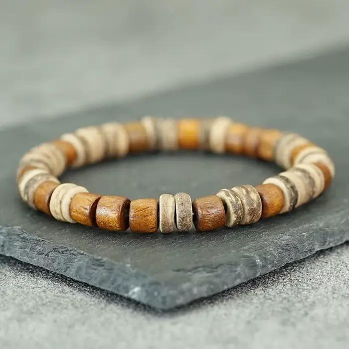 Bracelet artisanal en perles de noix de coco naturelles et en bois, unisexe, 4 couleurs au choix, lé