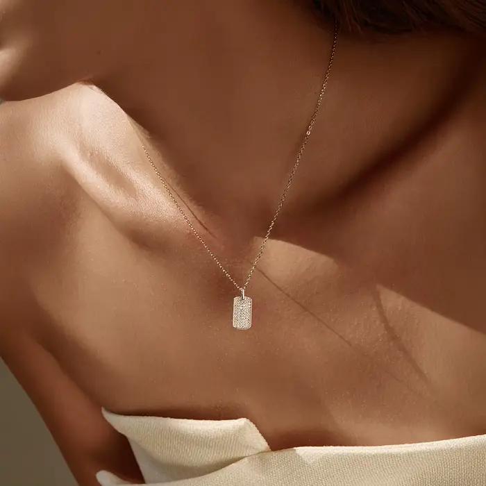 MODIAN D couleur Moissanite Rectangle marque collier 925 en argent Sterling à la mode empilable pendentif colliers pour femmes bijoux fins