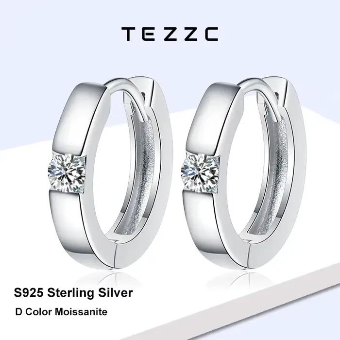 Tezzc D couleur Moissanite boucle d'oreille S925 argent Sterling plaqué or blanc boucle d'oreille pour les femmes de mariage bijoux en gros