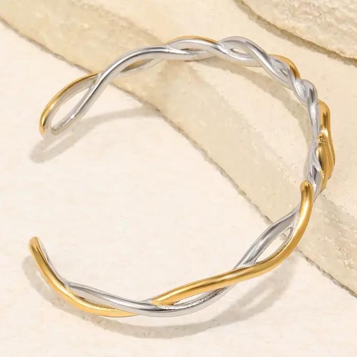 Bracelet en acier inoxydable 316L couleur or pur à nœuds et lignes pour femme