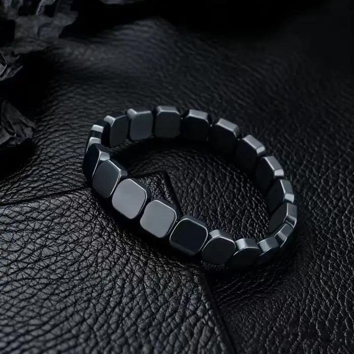 Bracelet vintage élastique noir en pierres naturelles