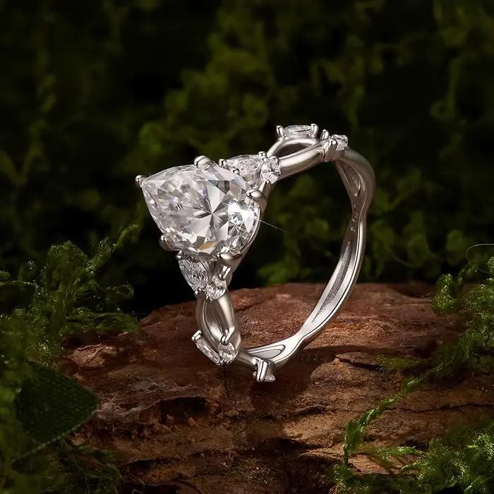 Bamoer U – bague en argent Sterling 925 avec moissanite en forme de goutte d'eau, design unique, certifiée, bijoux fins pour femmes, mariage