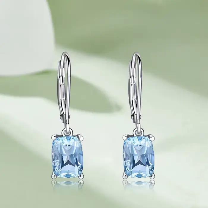 Boucles d'oreilles en argent Sterling 925 avec topaze bleu ciel, pierres précieuses élégantes, fête de fiançailles, mariage, bijoux fins pour femmes, cadeau, vente en gros