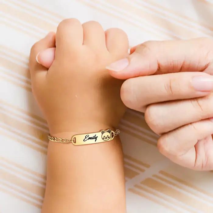 Bracelet personnalisé avec nom et barre d'identification, pour bébé et enfant, breloques tressées à la main, cadeau d'anniversaire pour nouveau-né fille