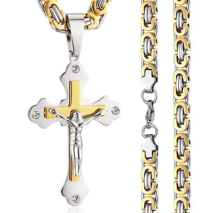 Collier pendentif croix de jésus Crucifix chrétien avec cristal