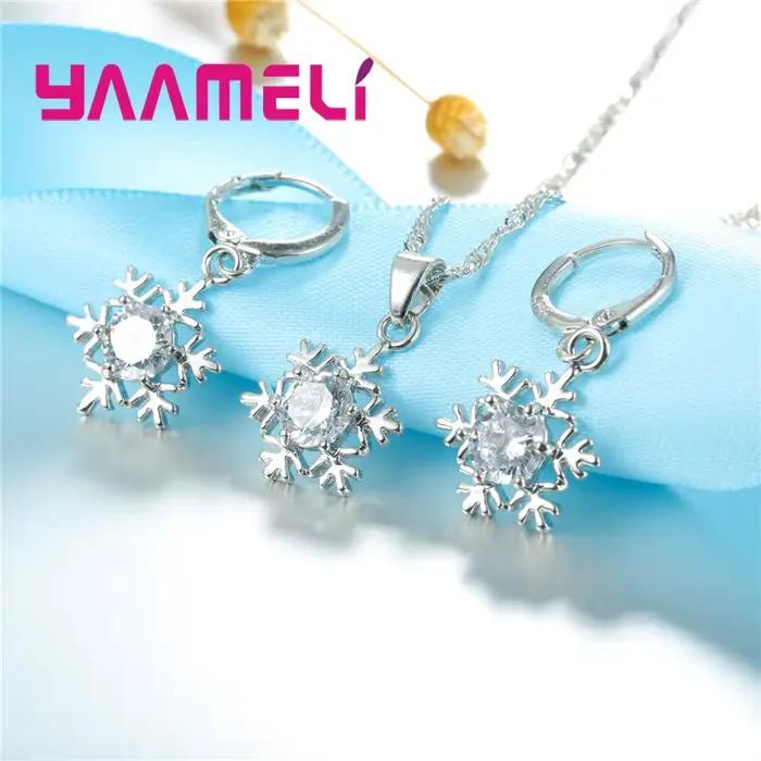 Ensemble de bijoux flocon de neige en argent Sterling 925 pour femmes