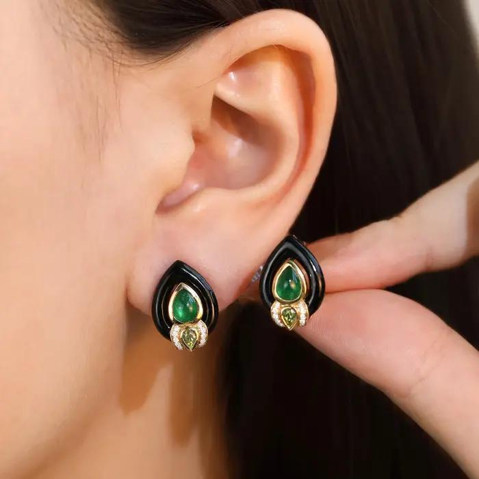 Boucles d'oreilles et bague en zircone cubique avec motif goutte d'eau pour femmes occasions spéciales style rétro vintage