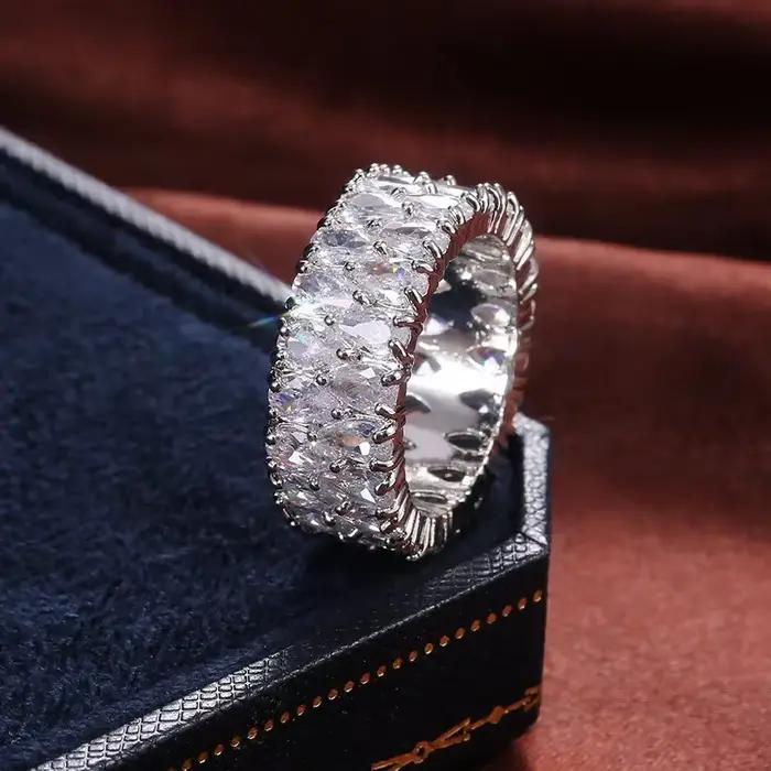 Bague élégante en argent regardé 925 pour femme, grosse goutte d'eau, matiques en pierre, promesse d'amour, cadeaux de la fête de Léon