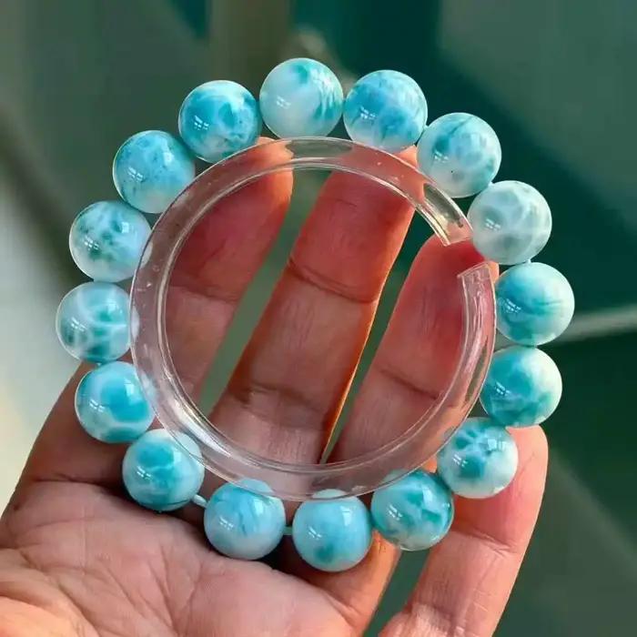 Véritable naturel bleu Larimar perles rondes Bracelet bijoux