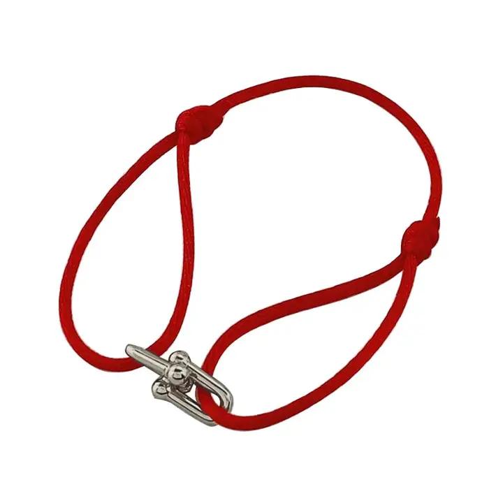 Bracelet tressé réglable en corde avec fermoir en U en forme de fer à cheval