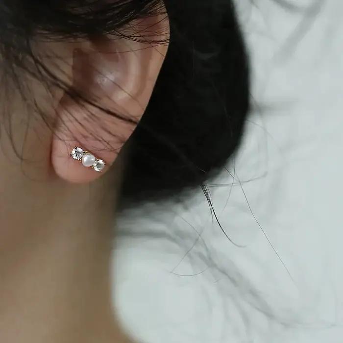Clous d'oreilles en argent Sterling 925 avec perle et Zircon pour femmes occasions spéciales élégantes minimalistes