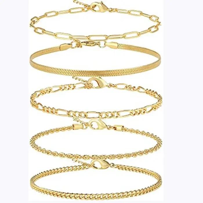 Bracelet de oral ille en Argent Sterling Plaqué Or 14K pour Femme, Étanche, Cubain, Ensemble de Bijo