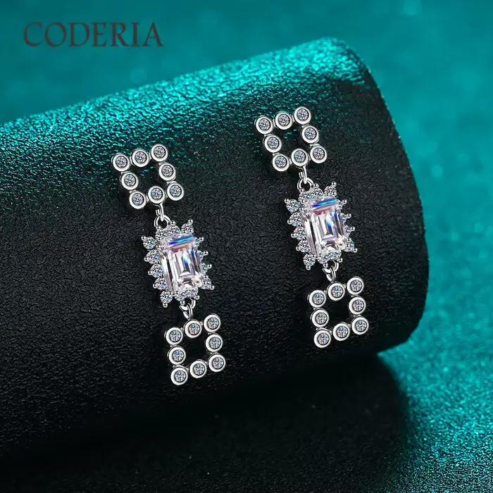 Boucles d'oreilles en argent regardé 925 plaqué or blanc 18 carats pour femme, couleur D véritable, taille émeraude, 1 carat, moisanite, pompon, bijoux de luxe