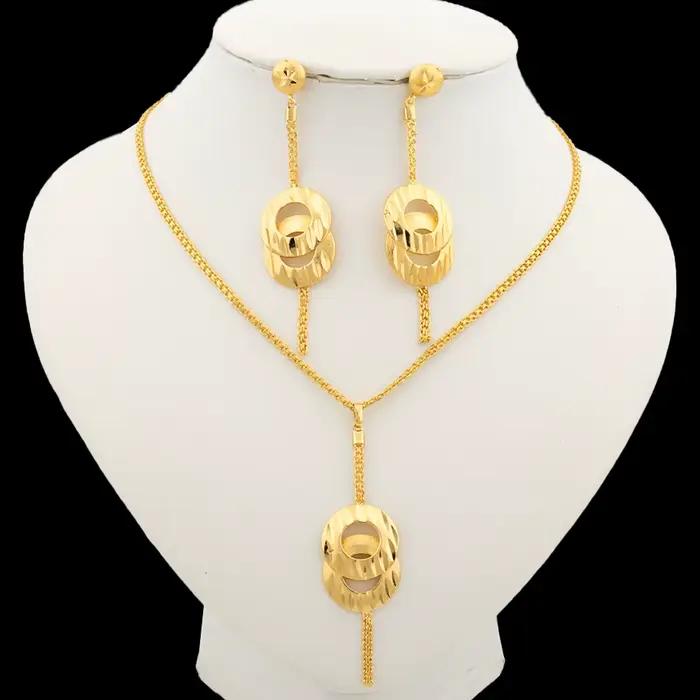 Ensemble de bijoux de couleur dubaï pour femmes, boucles d'oreilles pendantes et collier de mariée,
