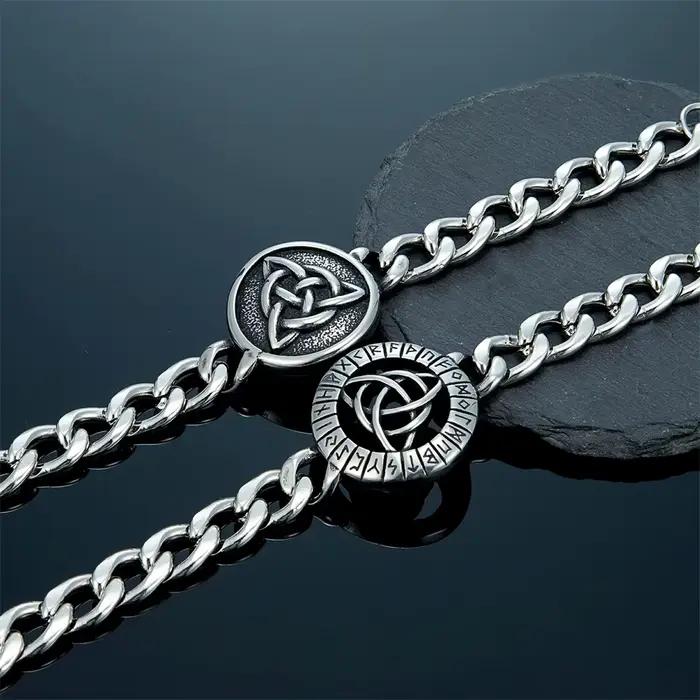 Bracelet Viking à Nœud Celtique Acier Inoxydable Rune Nordique Valknut Triquetra Accessoire Mode Homme Occasions Spéciales