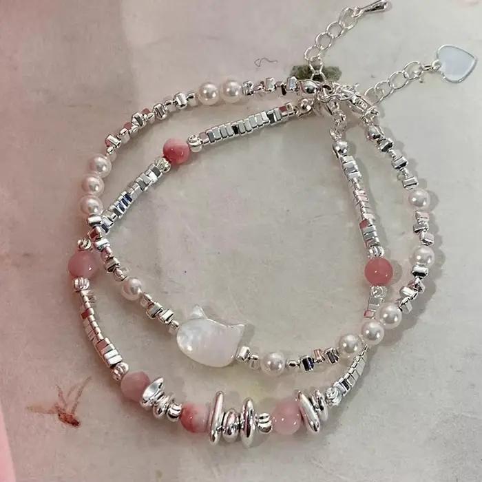 Bracelet en argent regardé 925 pour femme, chat, chaton, perles mignonnes, punk, géométrique, mode fille, bijoux, cadeau, livraison directe, vente en gros
