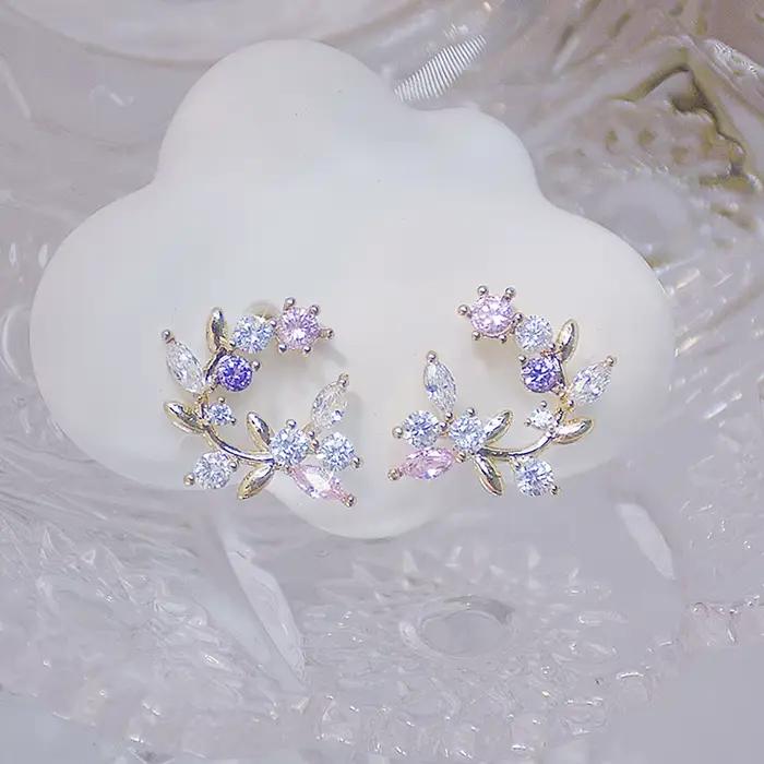 Boucles d'oreilles en Zircon plaqué or 14K pour femmes, styles mignons et romantiques, bijoux de fête, cadeaux pour mariage et occasions spéciales