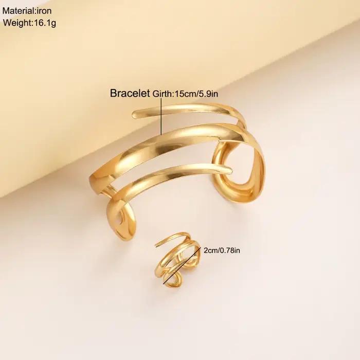Ensemble de bijoux pour femmes bracelet de manchette géométrique et bagues en alliage de métaux