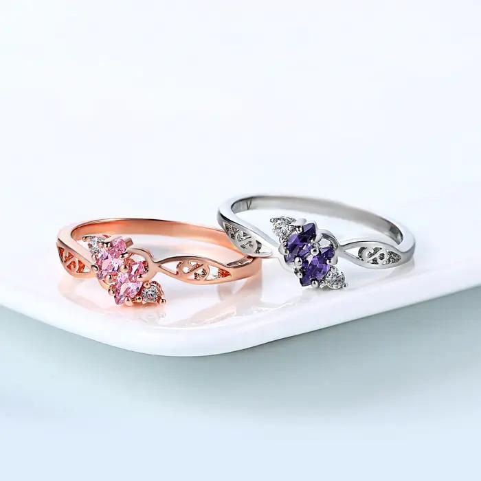 Bagues délicates en cristal Rose or pour femmes