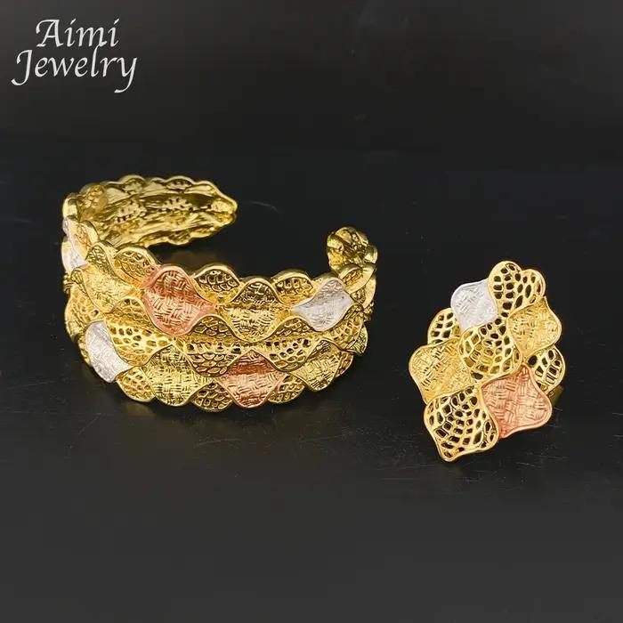 Ensemble de bijoux colorés exagérés plaqués or 18 carats pour femmes