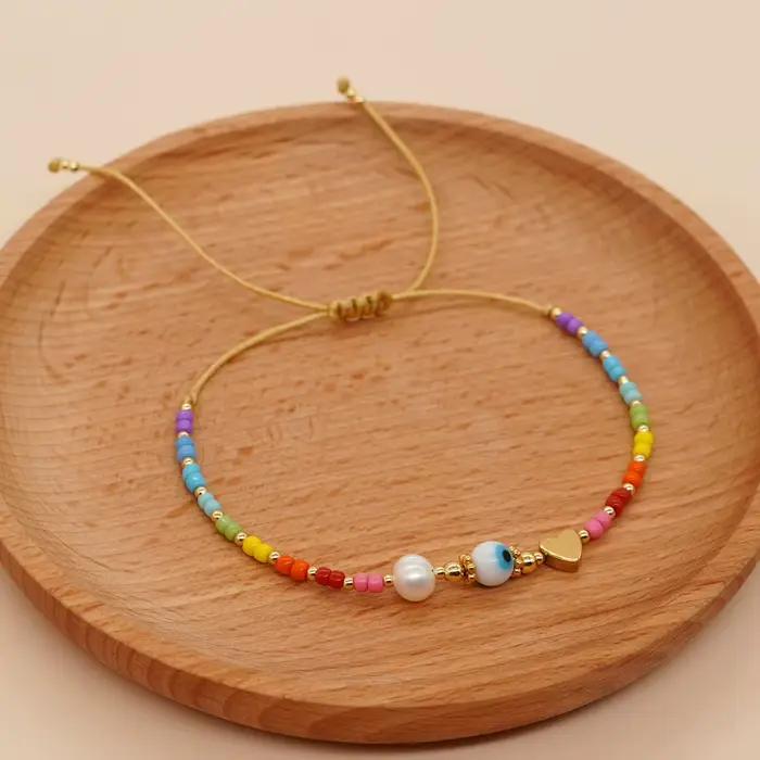 Go2boho mauvais œil plaqué or Bracelet de perles à breloques femmes Pulsera bijoux à la main chaîne Boho coloré Miyuki