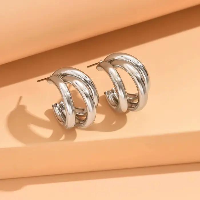 Boucles d'oreilles circulaires en métal pour femmes