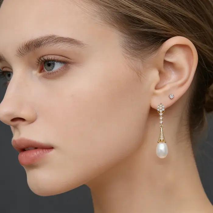Boucles d'oreilles pendantes en perles naturelles en argent 925 pour femmes style bohème perles d'eau douce cadeau de fiançailles pour femmes occasions spéciales