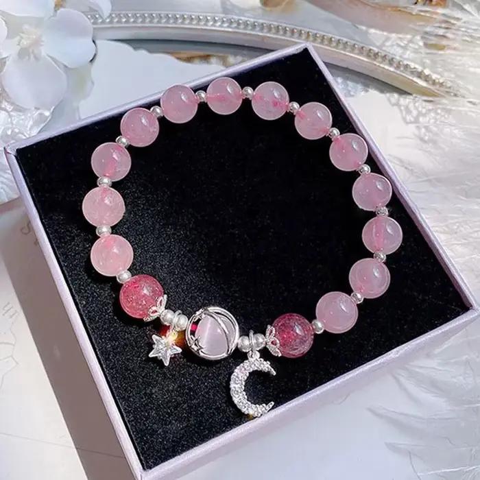 Bracelet à pampilles en alliage de zinc chaîne maillons et perles de cristal pour femme