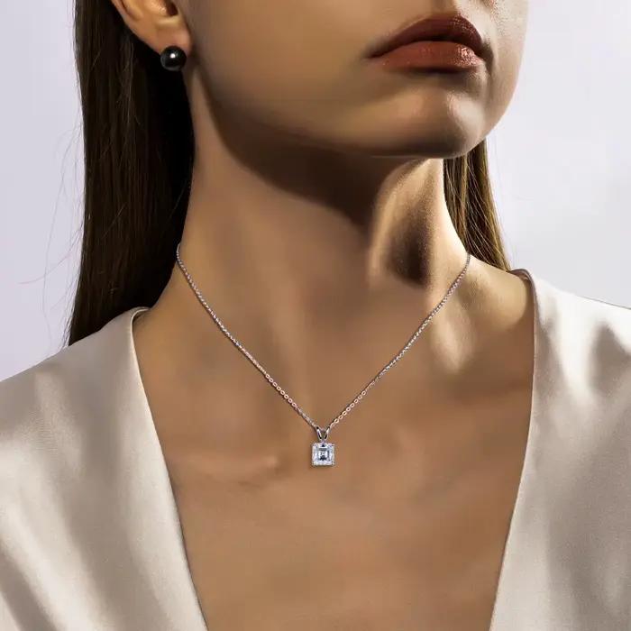 Ensemble de bijoux de mariage AnuJewel Moissanite Asscher collier et boucles d'oreilles en argent sterling 925 avec plaquage or 18 carats pour femmes occasions spéciales
