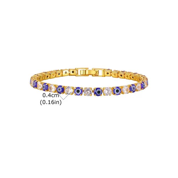 Bracelet Tennis Bohème Anti-Mauvais Œil en Zircon Cubique AAA, Bracelets Chaîne Œil Turc Bleu pour F